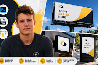 create billboard mockup, signage presentation, photoshop, PSD, brand mockup