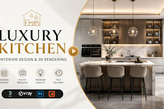 design a luxury kitchen interior with photorealistic 3d rendering