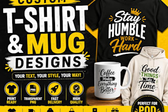 create custom text designs for mugs, hoodies and gifts