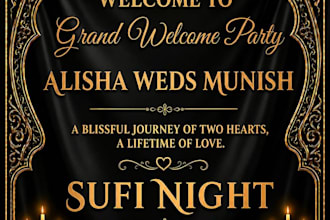 design stunning event welcome boards, selfie point backdrops and party signage