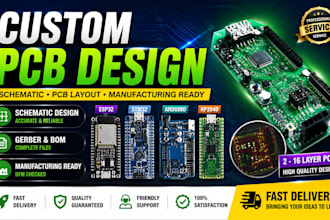 design custom pcb, schematic, esp32, stm32, arduino and iot hardware