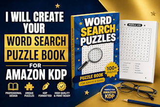 design puzzle book, croossword acivity puzzle book, cover for amazon KDP, etsy