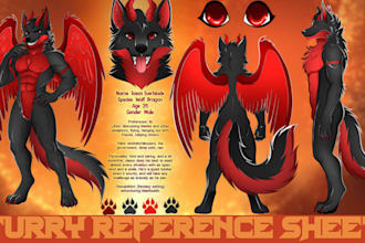 design a detailed furry reference sheet, fursona character design, oc
