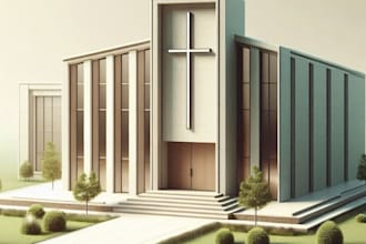 create church 3d model, rendering, floor plan and site plan