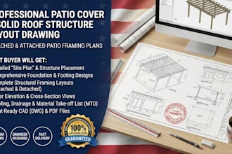 design patio cover and solid roof structure layout drawing