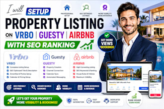 setup property listing on vrbo, guesty, airbnb with seo ranking