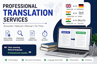 translate from and to german, english, telugu and hindi
