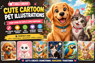 turn your pet into a cute cartoon illustration