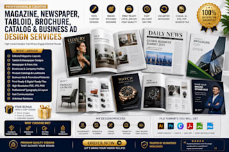 design editorial magazine,tabloid newspaper,newspaper ads, product catalog canva