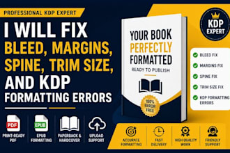 fix bleed, margins, spine, trim size, and KDP formatting errors