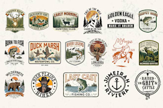 design hunting fishing outdoor vintage logo patch and tshirt