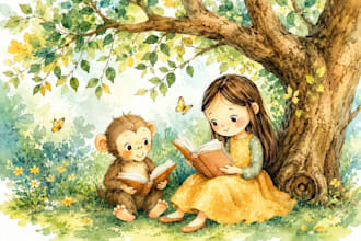 create whimsical watercolor childrens book illustrations