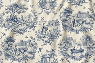 create hand drawn seamless toile de jouy and watercolor pattern design
