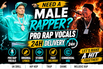 record professional male rap vocals, UK drill rap and songwriting