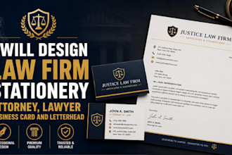 design law firm stationery attorney, lawyer business card and letterhead