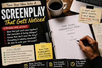 be scriptwriter, write edit screenplay, movie script, TV script and film script
