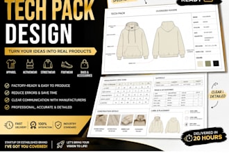 create factory ready tech pack for apparel, footwear, bags and accessories