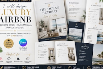 design luxury canva airbnb welcome book, house manual and guest guide