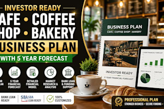 write investor ready cafe coffee shop bakery business plan with 5 years forecast