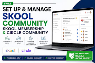 set up, manage skool community, skool membership and circle community