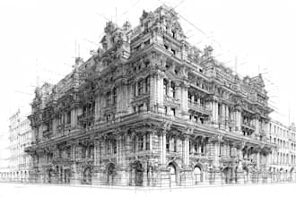 draw detailed line art or sketch of a building