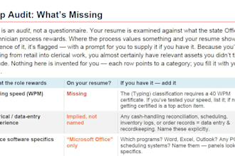 review your resume and provide an intelligence report