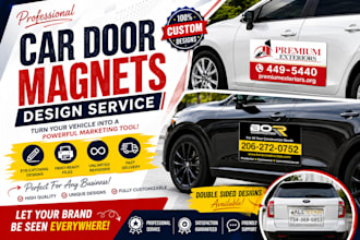design professional car door magnets sign, or magnetic car decals, vehicle wrap