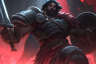 create cinematic game key art, splash character illustration