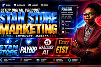 setup digital product stan store, stan store marketing, payhip, beacons ai, etsy