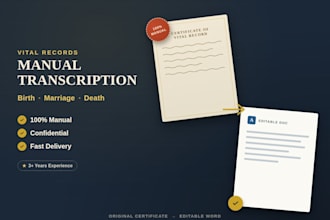manually transcribe handwritten documents, birth certificates and census records