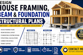 design house framing, beam and foundation structural plans for permit