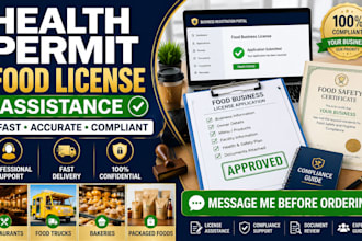 assist with food license, health permit food business registration, compliance