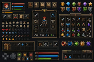 do pixel art 8bits 16 bits icons inventory game asset hud button game design rpg