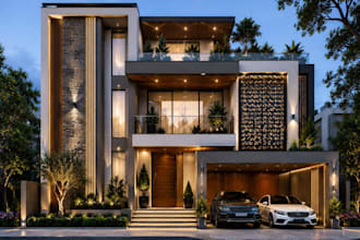 design a modern architectural facade with photorealistic 3d exterior rending