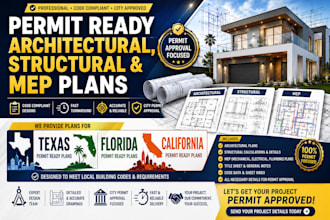 create permit ready architectural, structural and mep plans for tx fl ca USA