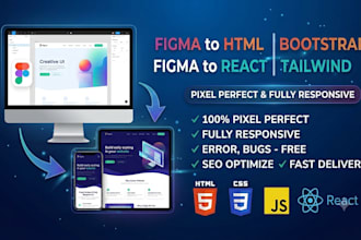 convert figma to HTML CSS , figma to react js responsive website