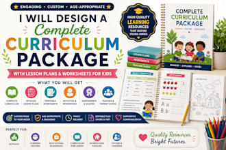 design a complete curriculum package with lesson plans and worksheets for kids