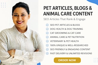 write SEO pet articles, dog health blog cat grooming and animal care content