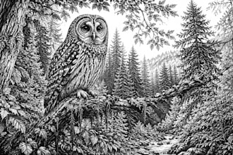 create black and white illustration with extremely details in pen and ink art