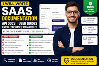 write saas documentation, API docs, and user guides