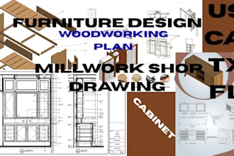 create furniture design, woodworking plan, cabinet, millwork shop drawing