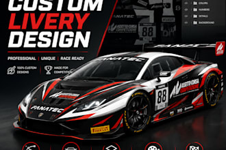 create professional iracing, acc and lmu custom car liveries and car wraps