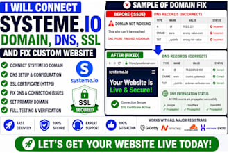 connect systeme io domain dns SSL custom domain and fix website issues