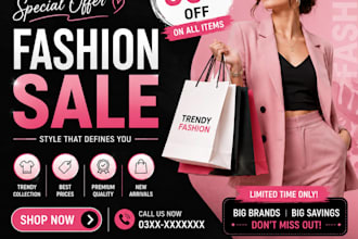 design eye catching fashion sale social media posts, banners and flyers
