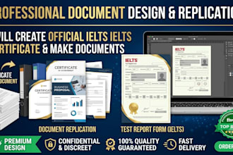 create ielts certificate and make document, replicate document