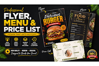 design professional flyer, menu and price list