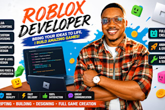 create roblox game,  develop roblox game, roblox script, build full roblox game