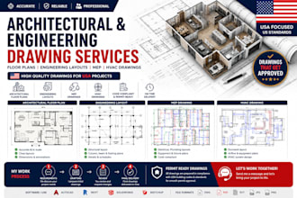 draw architectural floor plans, engineering layouts, mep and hvac drawings