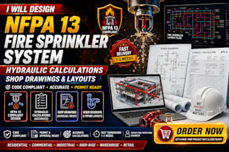 design nfpa 13 fire sprinkler system, hydraulic calc and shop drawings
