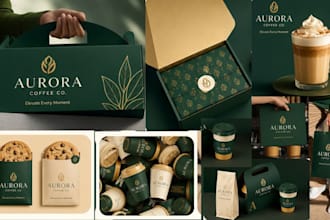 design coffee packaging labels pouches, drip bag coffee, restaurant branding kit